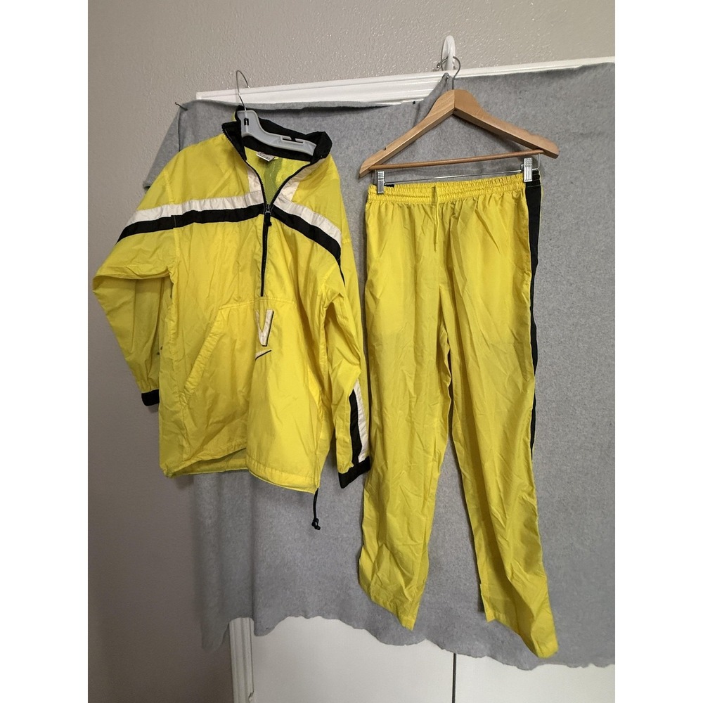 Vtg Nike Tracksuit Mens M Yellow Black Colorblock Snap Pants Warm Up 2‎ Pc